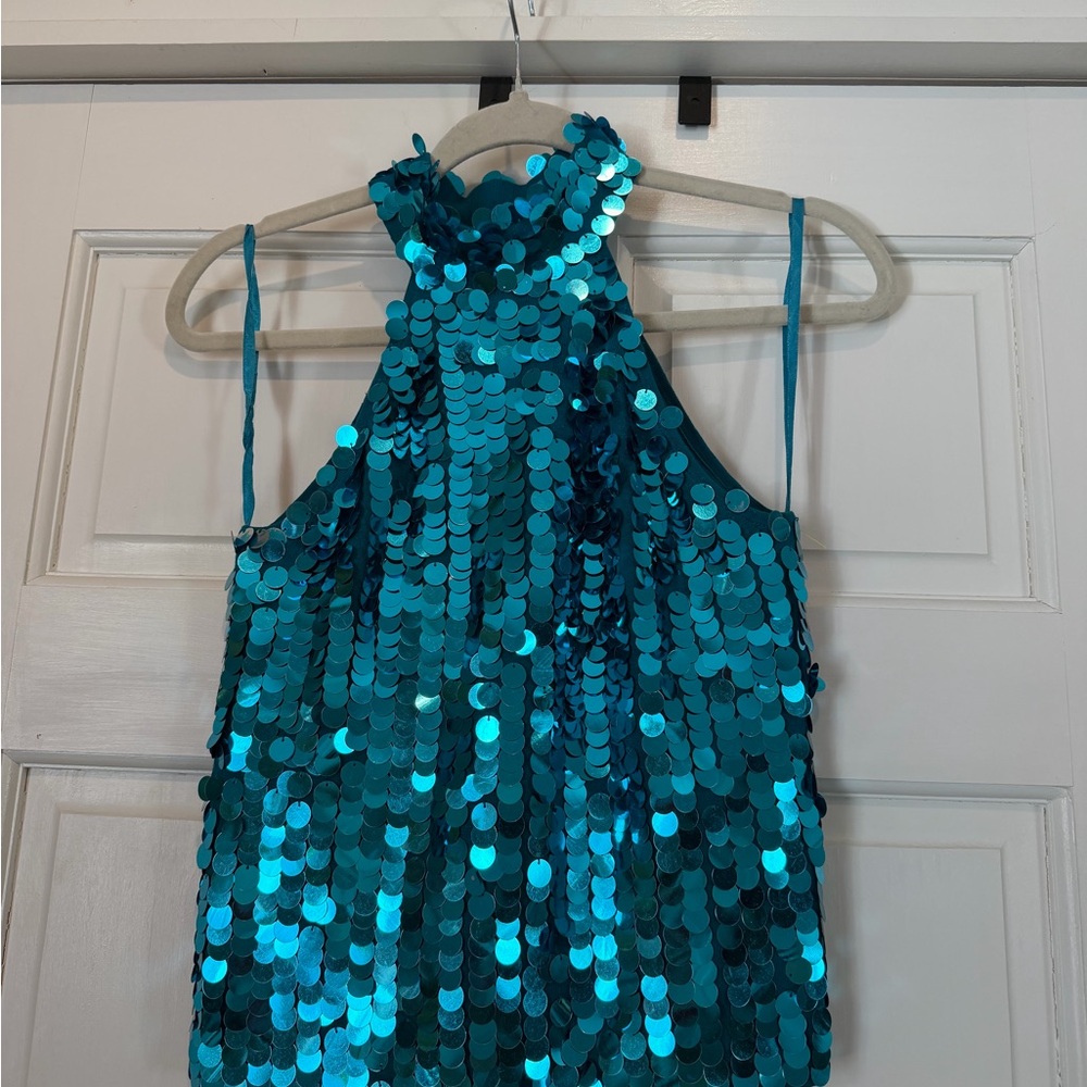 Fresh Turquoise Sequin Top